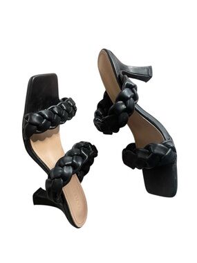 Kaylee. Braided Double-Strap Black Heeled Mules